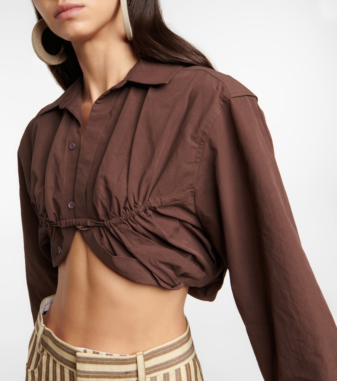 Хлопковая рубашка La Chemise Machou Jacquemus, коричневый — фото 4