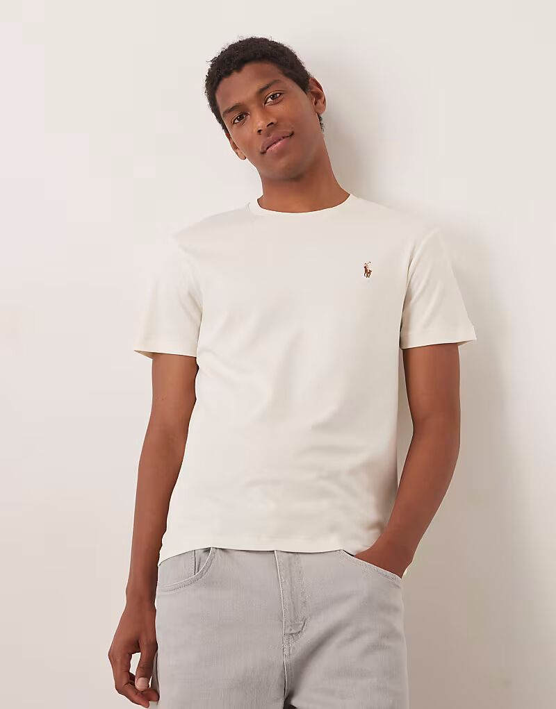 

Футболка из хлопка пима с логотипом Polo Ralph Lauren кремового цвета