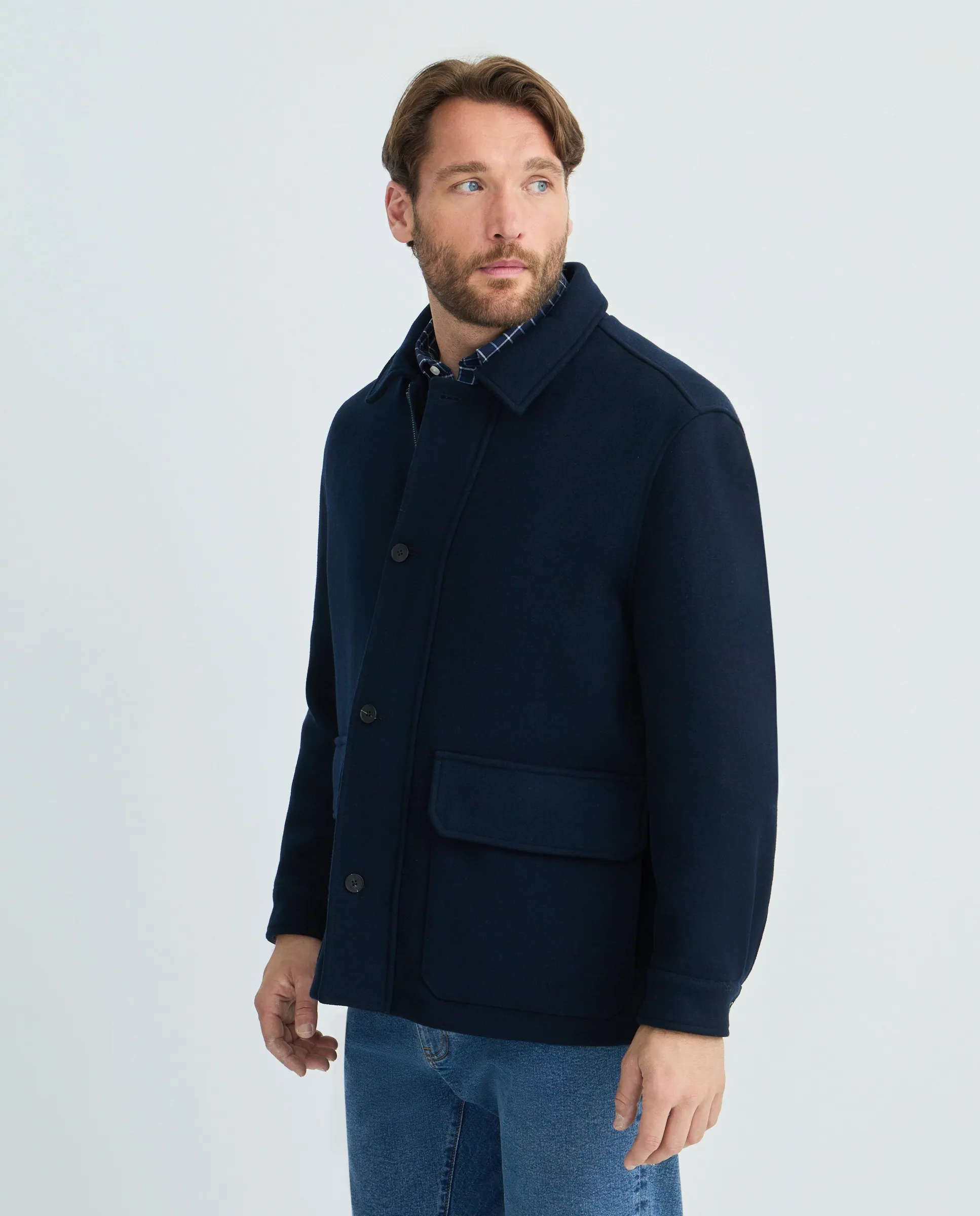 

Длинное мужское пальто из шерстяной ткани Dustin, темно-синий