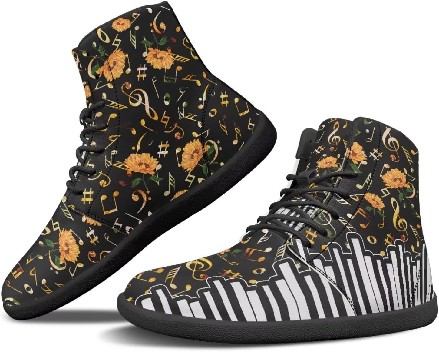 

Мужские кроссовки Barefoot Shoes с принтом музыкальных нот: высокие, с широким носком, на шнуровке, с нескользящей подошвой, для тренировок и бега Xixirimido, Sunflower Music Note