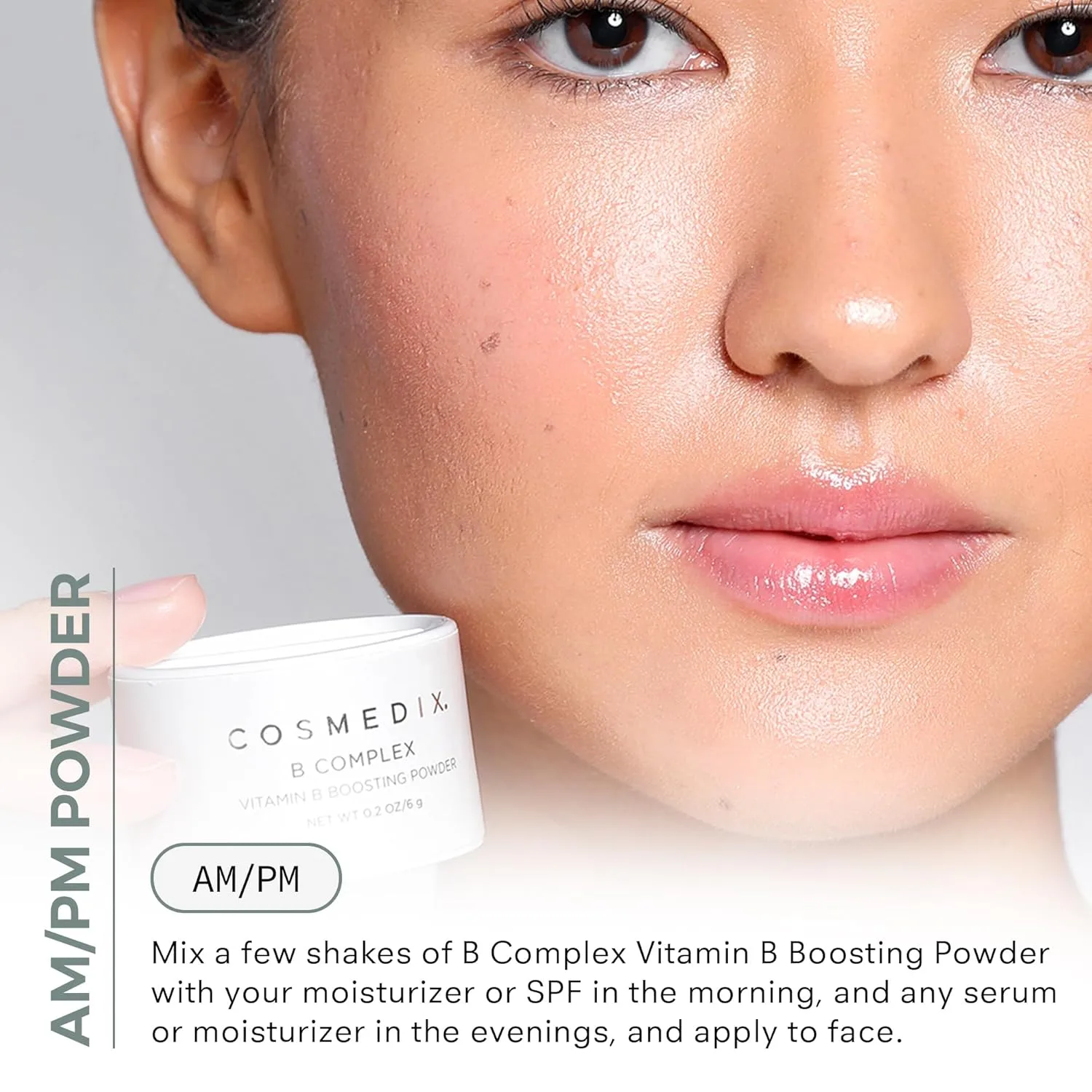 COSMEDIX Vitamin B Complex Boosting Powder - порошок для смешивания с сывороткой, увлажняющим кремом и другими средствами для увлажнения кожи, с биотином, ниацинамидом и кокосовым порошком, White — фото 4
