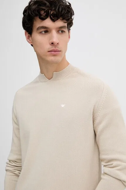 Свитер классический с круглым вырезом Emporio Armani, бежевый — фото 4
