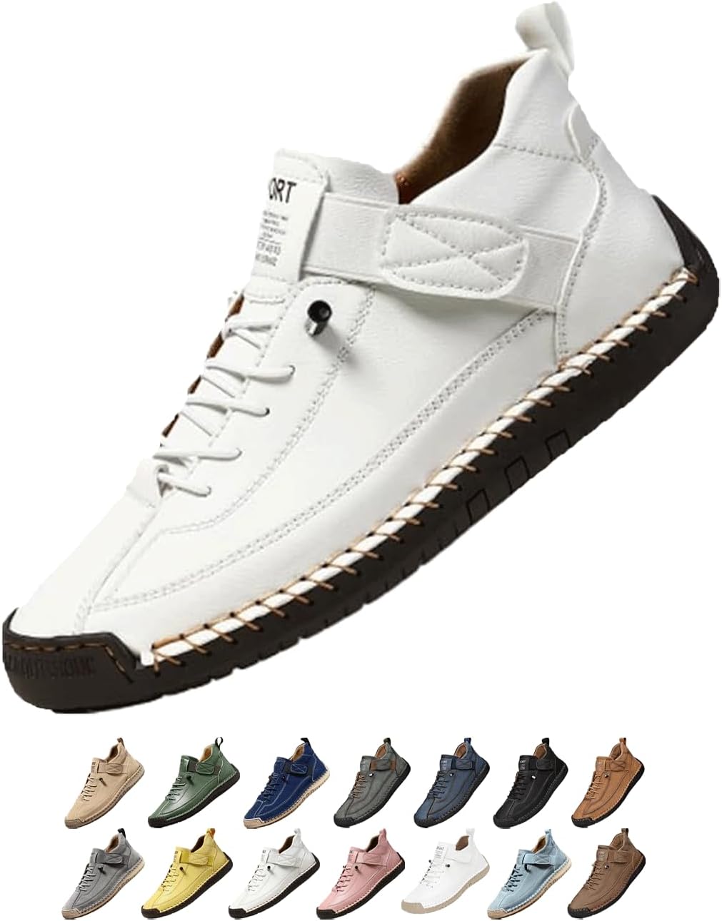 

Удобные ортопедические кроссовки, регулируемые кожаные кроссовки, легкие повседневные лоферы с противоскользящей подошвой Generic, белый