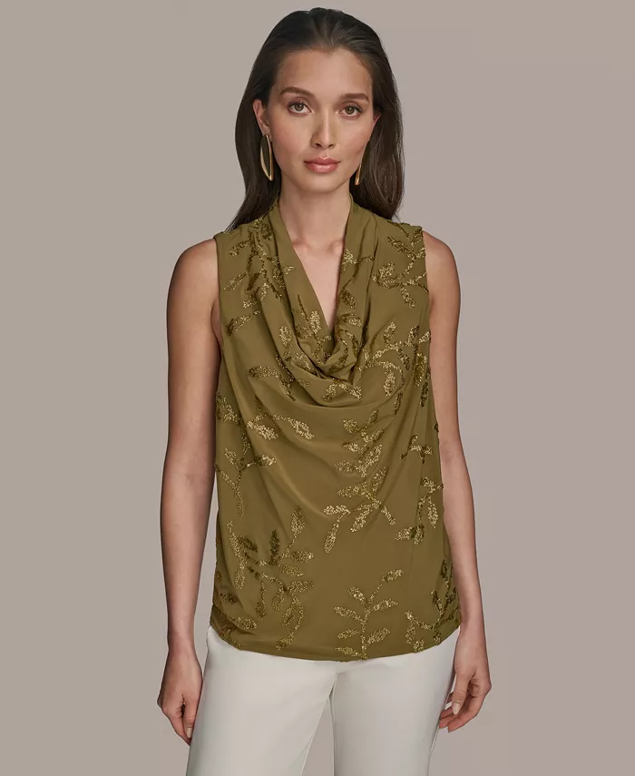 

Женская блузка без рукавов с декоративным воротником Donna Karan New York, зеленый