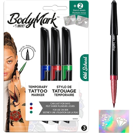 

Временные татуировки в 3 цветах «Старая школа» с 2 трафаретами Bodymark By Bic