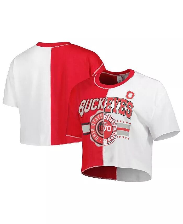 

Женская алая, белая укороченная футболка Ohio State Buckeyes Colorblock ZooZatz