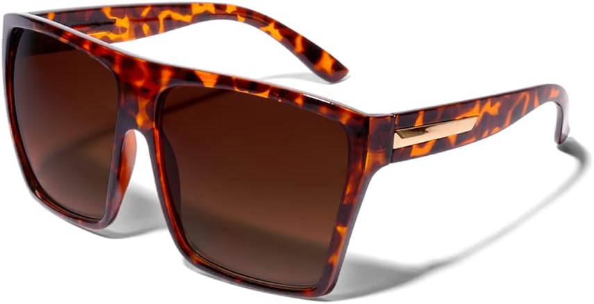 

Модные солнцезащитные очки ShadyVEU увеличенного размера с плоской верхней частью, квадратной и трапециевидной формы, для мужчин и женщин, Tortoise Frame With Gradient Brown Lens