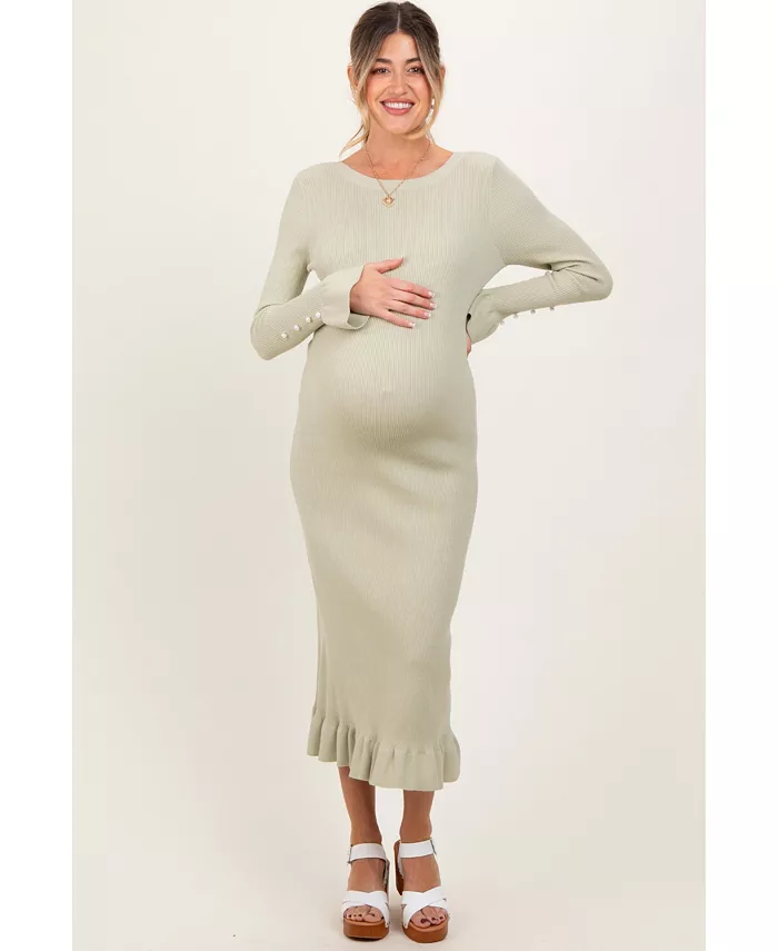 

Беременное платье макси из ребристого трикотажа с бантом на спине цвета айвори Pinkblush, зеленый