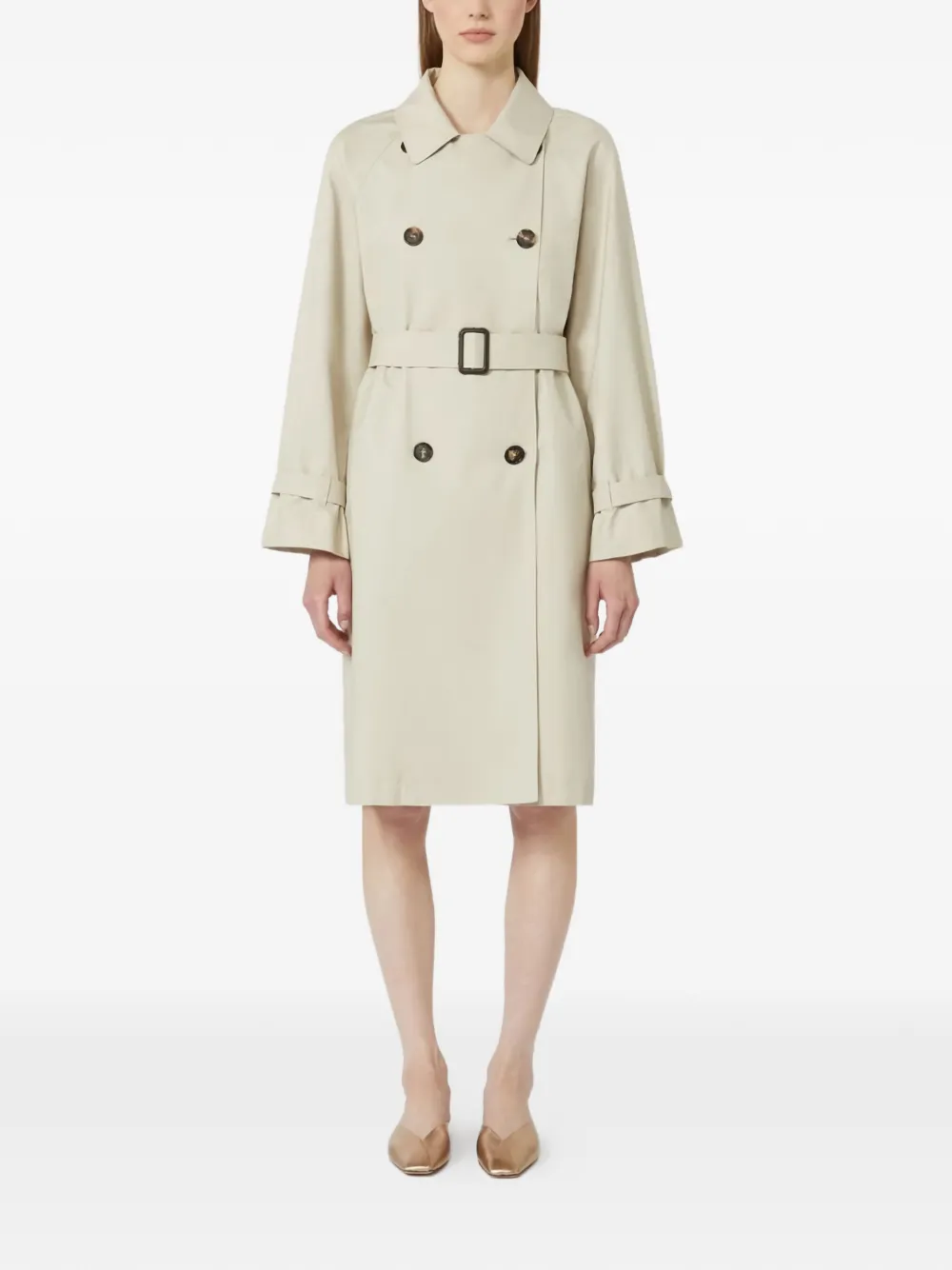 Плащ на пуговицах с поясом Max Mara, бежевый — фото 2