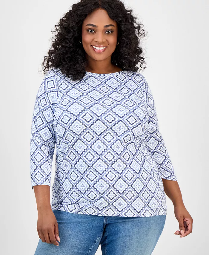 

Женский трикотажный топ с принтом и рукавом 3/4, Plus Size Style & Co, мультиколор