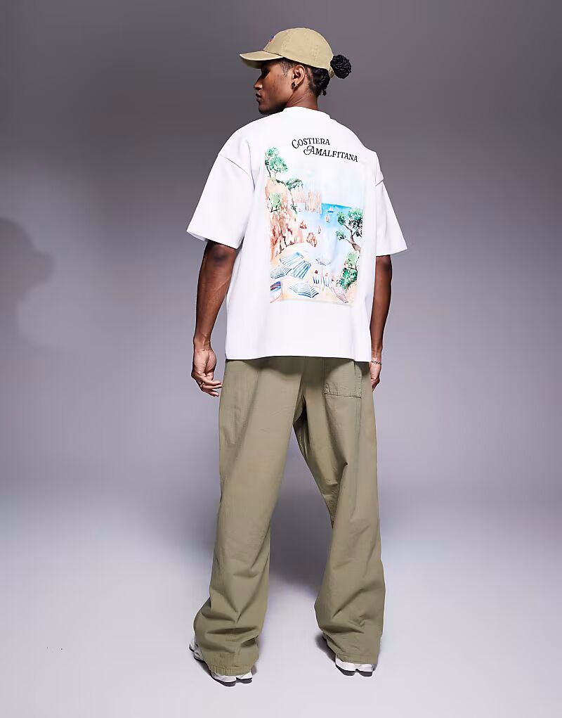 

Футболка ASOS DESIGN oversize из плотной ткани плотностью 300 г/м² белого цвета с живописным рисунком