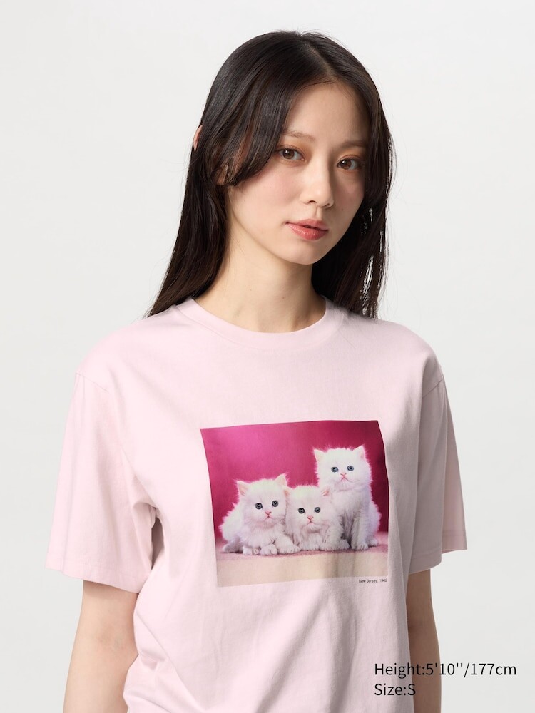 

Футболка с рисунком cat photographs ut Uniqlo, цвет 10 розовый