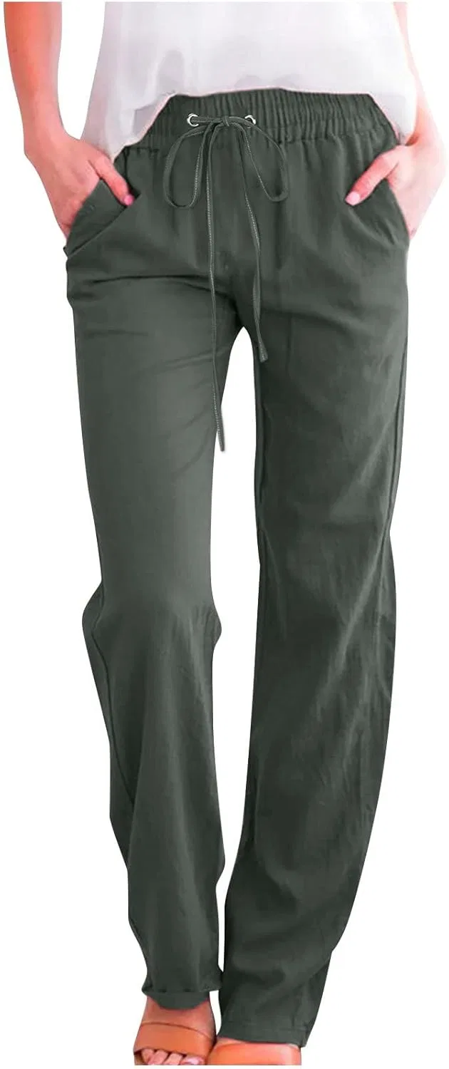 Брюки повседневные из хлопка и льна, Army Green