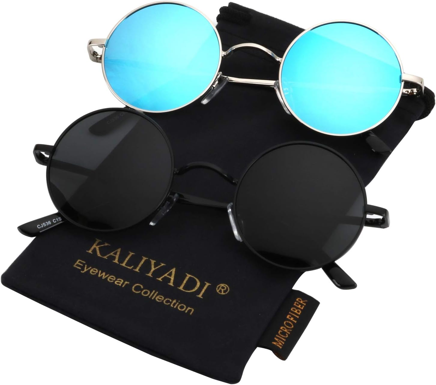 

Круглые поляризованные солнцезащитные очки KALIYADI для мужчин и женщин в стиле ретро с металлическим ремешком и эффектом хиппи, защита от УФ-излучения, B15-black Frame Black Lens + Silvery Frame Blue Lens