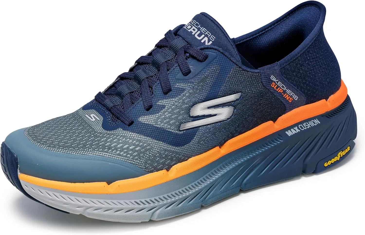 Мужские слипоны Skechers Max Cushioning Premier 2.0 Ascendant II Hands-Free, Navy And Orange Textile Synthetic
