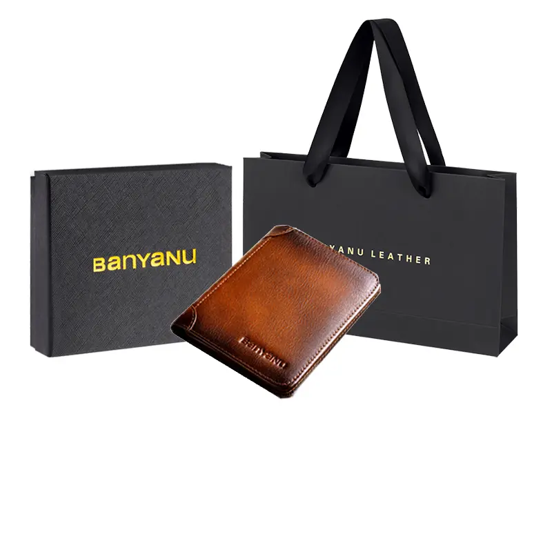 

Banyanu Кожаный мужской кошелек для денег и карт, Yellow Brown-Vertical Two-Fold (Top Grain Cow Leather) Anti-Skimming