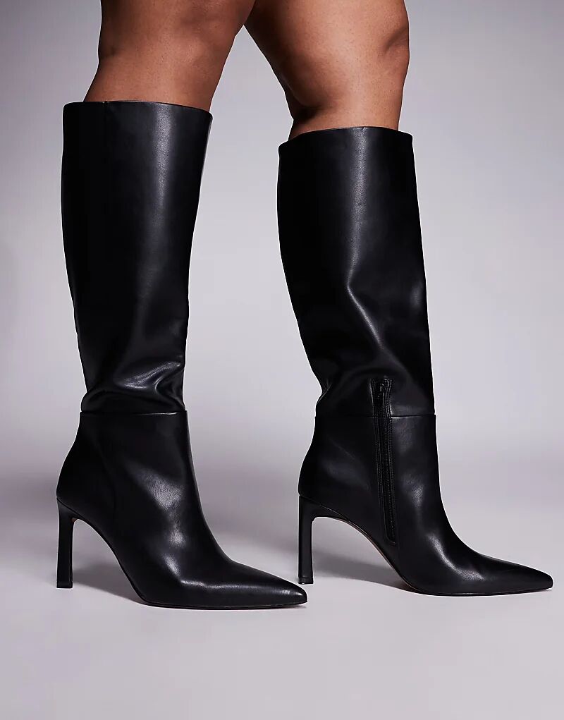 Черные сапоги до колена с заколками на каблуке ASOS DESIGN Curve Charmed — фото 2