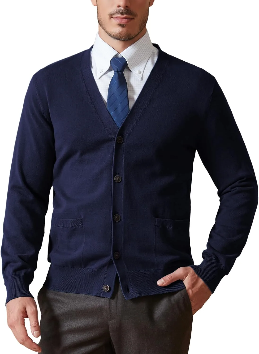 

Мужской кардиган Kallspin из чистого хлопка с V-образным вырезом и карманами