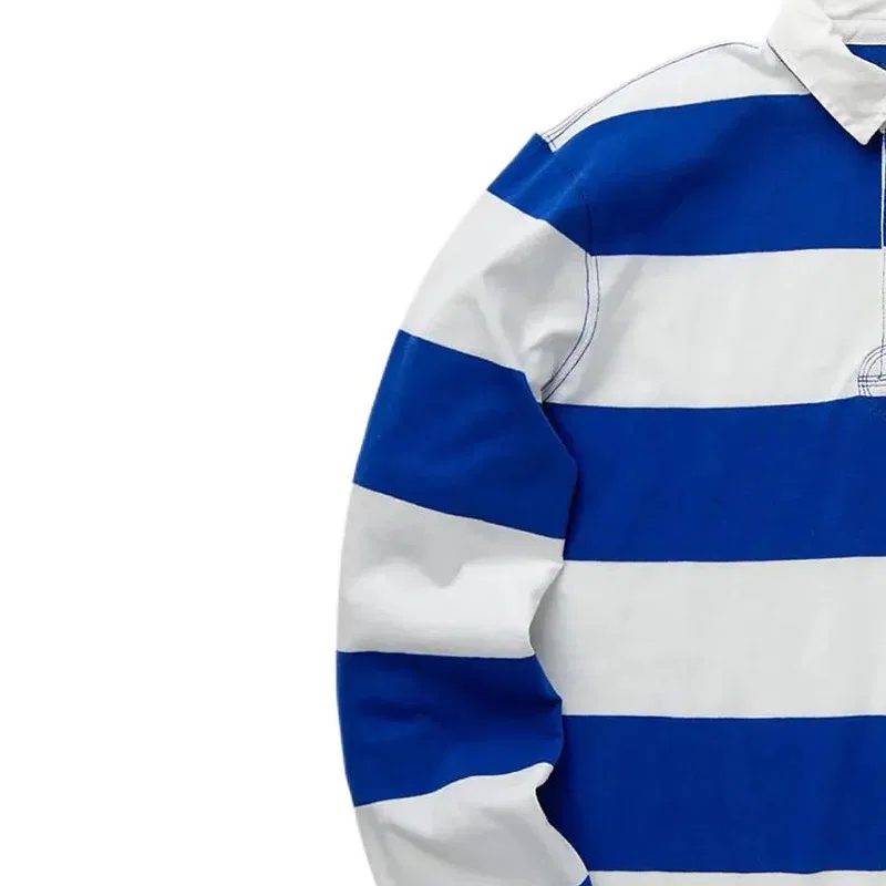 Поло с вышитым логотипом и полосками Ralph Lauren, синее — фото 3