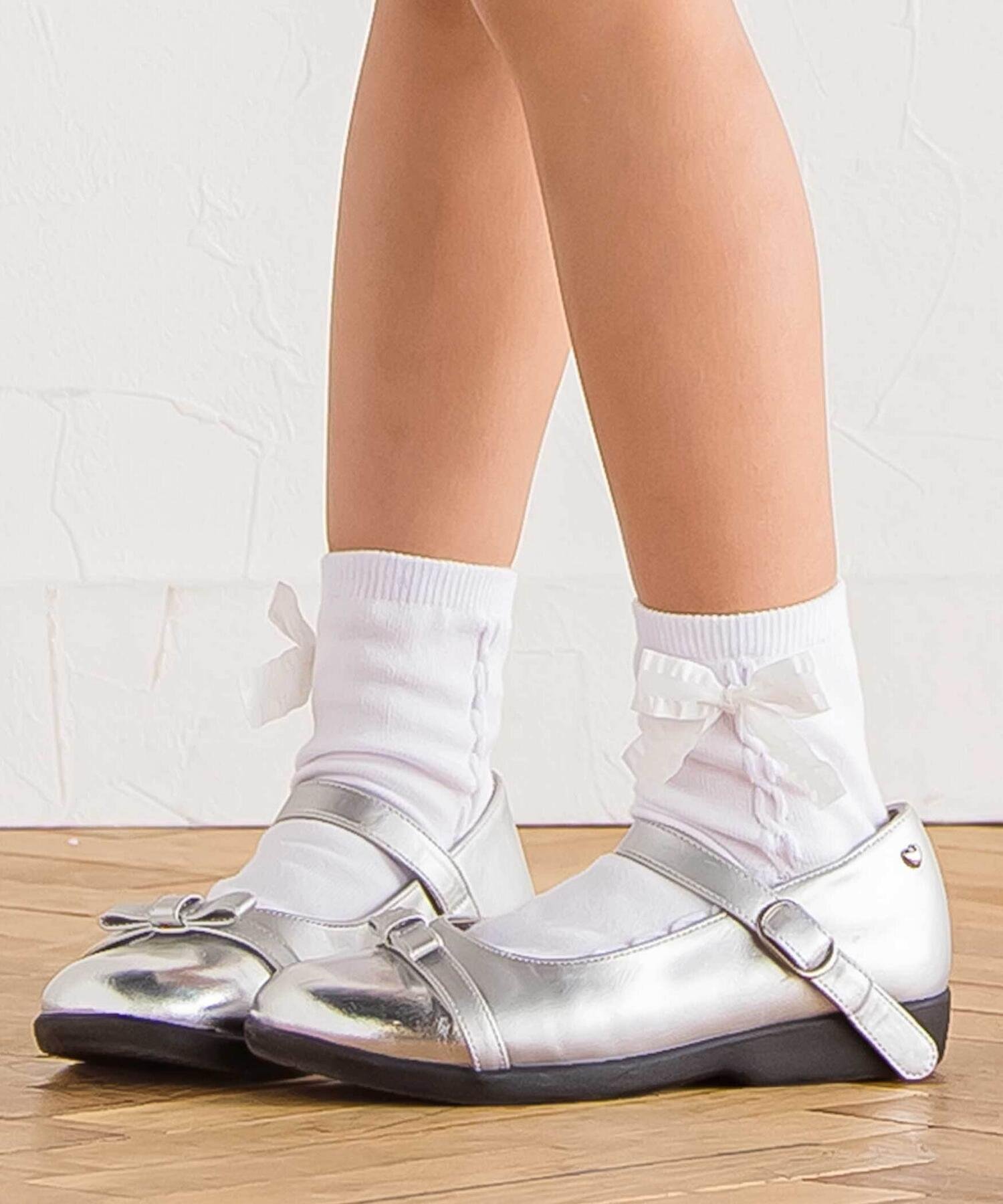 Носки Ribbon Motif Cable Line Crew Socks (11~24 см) BeBe, White — фото 2