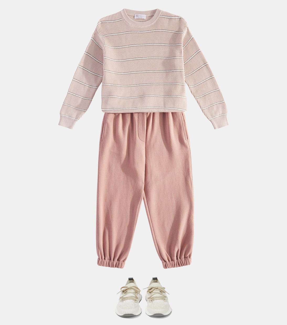 Хлопковые спортивные штаны Brunello Cucinelli Kids, Rose Powder — фото 2