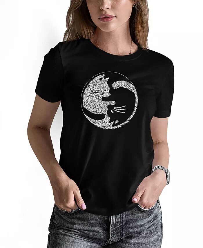 

Женская футболка с коротким рукавом Word Art Yin Yang Cat LA Pop Art, черный