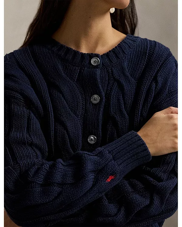 Кардиган с круглым вырезом и косами Ralph Lauren, Blue — фото 4