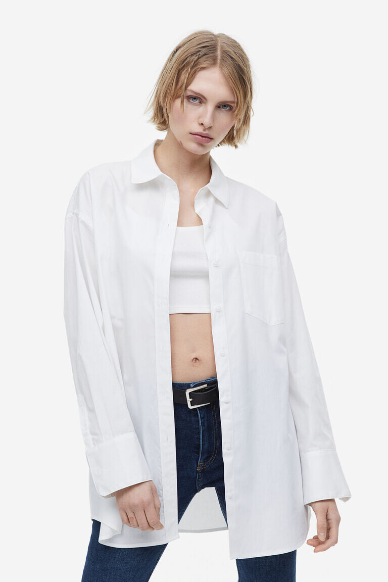 

Рубашка оверсайз из поплина H&M, белый