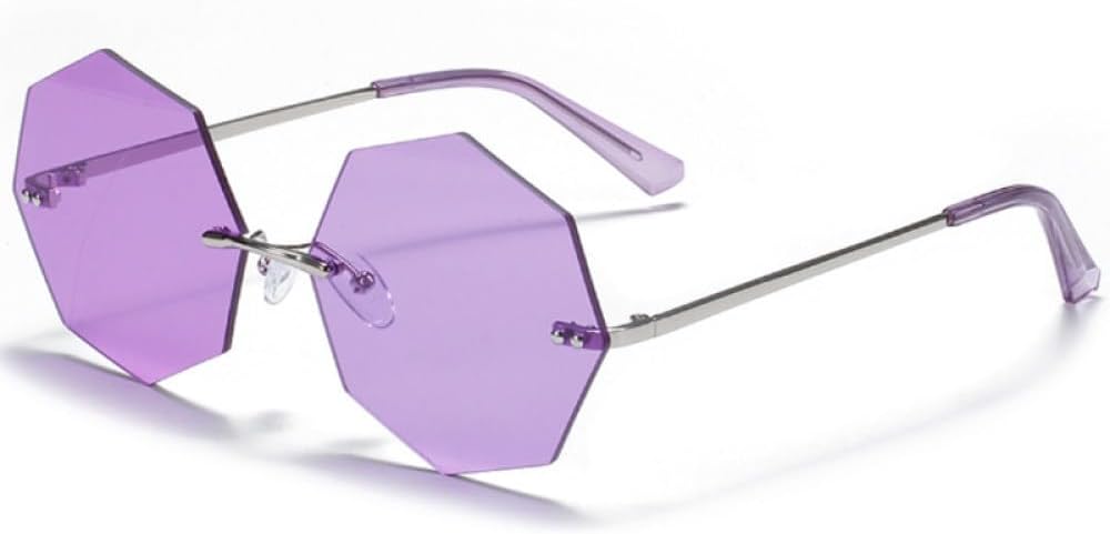 

Солнцезащитные очки Polygon без оправы, модные для мужчин и женщин, в стиле ретро, ​​с металлическим покрытием, защита от УФ-излучения UV400, подарки для вечеринок (золотой G15, один размер) LXLHWN, Silver Purple