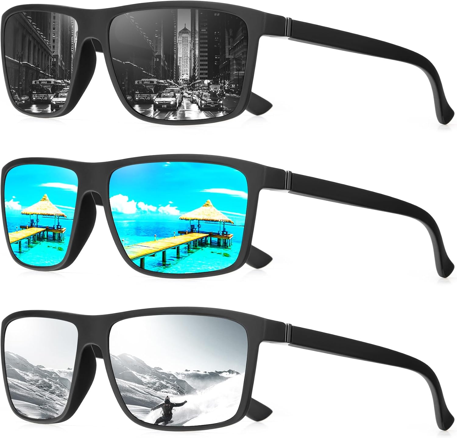 

Мужские поляризованные солнцезащитные очки NSSIW: классические солнцезащитные очки с защитой UV400 для вождения, рыбалки, гольфа, комплект из 3 штук, Balck+blue+silver