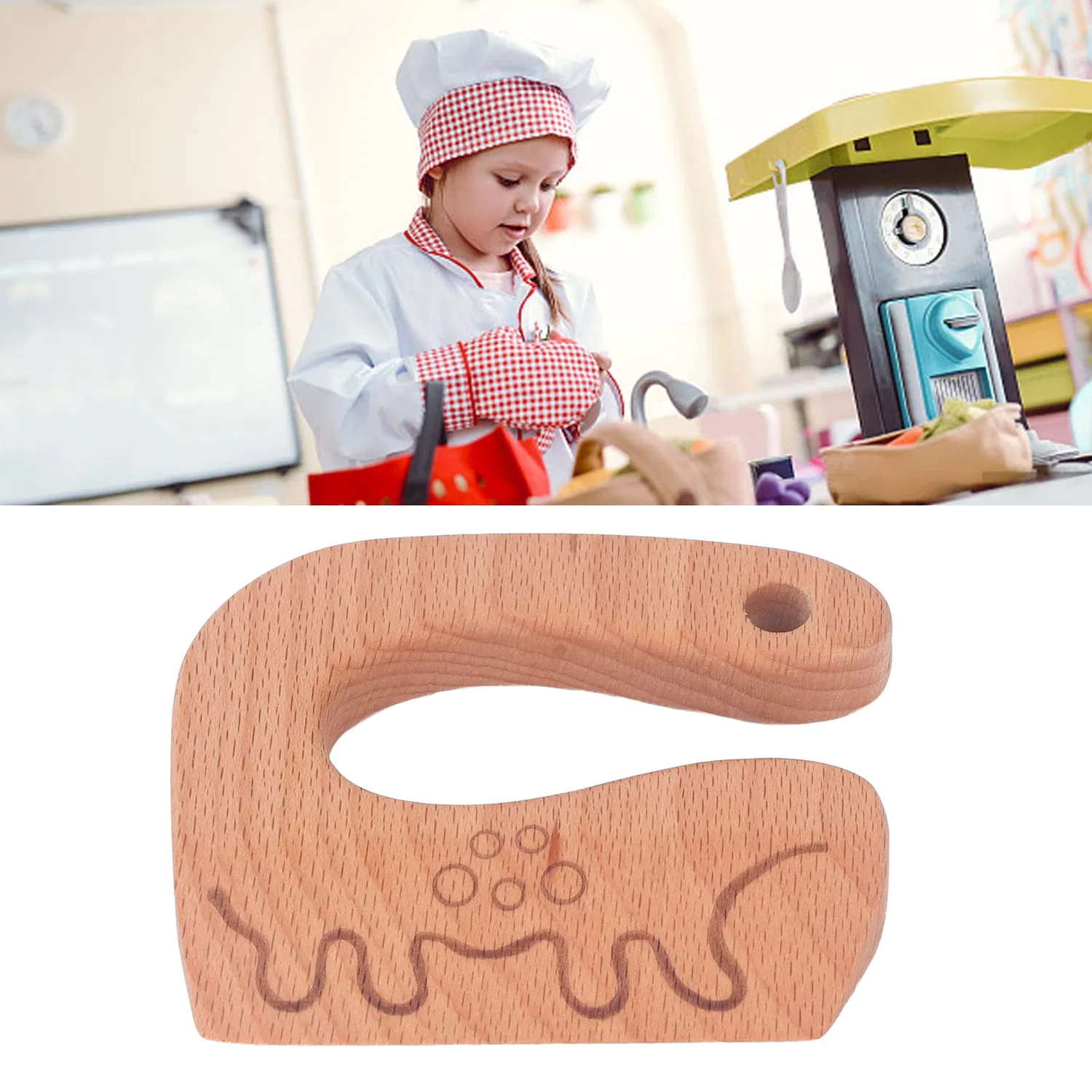 Детский деревянный нож для резки продуктов в форме динозавра от Jeffergarden — фото 2