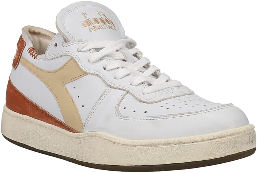 Мужские кроссовки Diadora Mi Basket Row Cut с шнуровкой для повседневного использования - бежевые, белые — фото 2