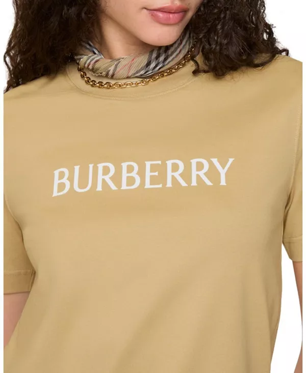 Футболка Burberry хлопковая с логотипом, бежевый — фото 2