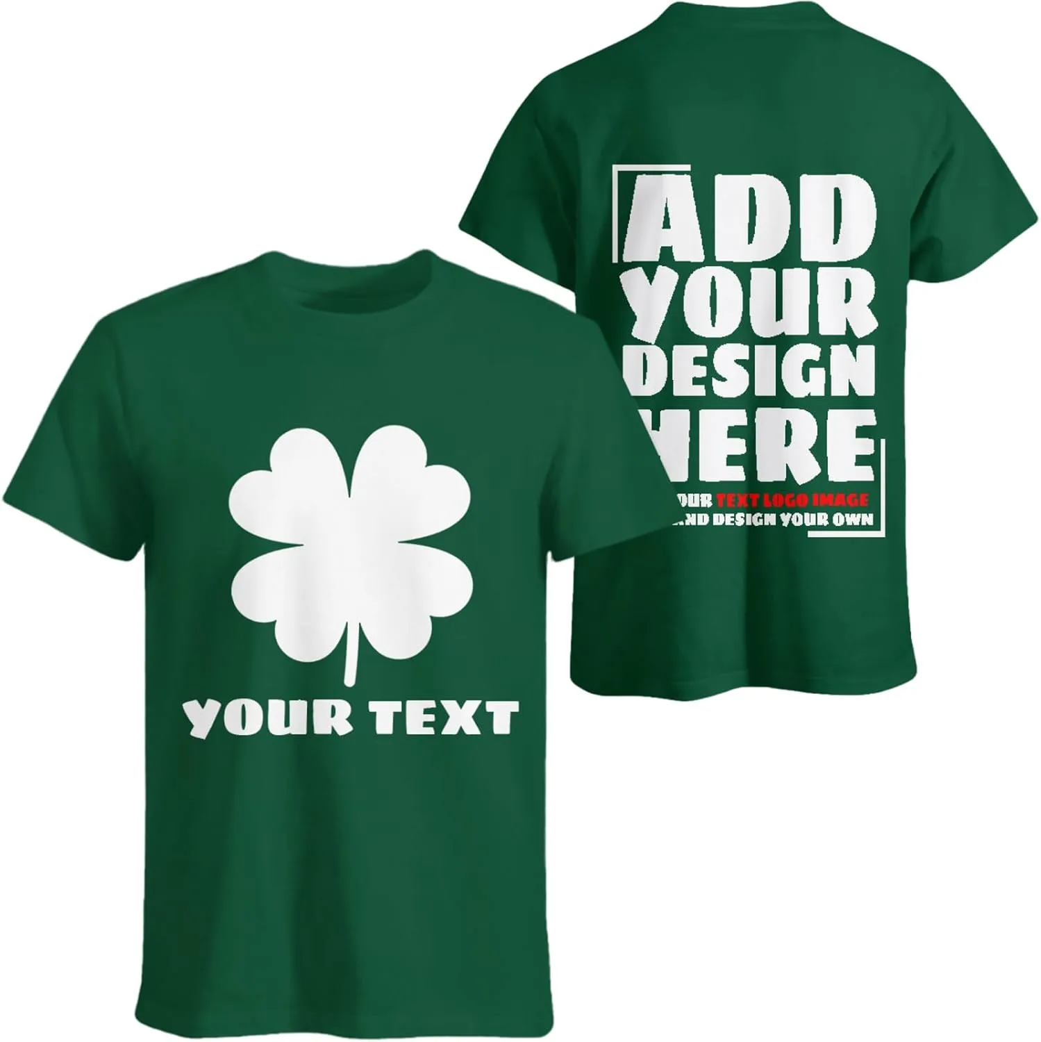 Футболка Unisex Adult Custom St Patrick's Day с зеленым клевером, двусторонняя печать