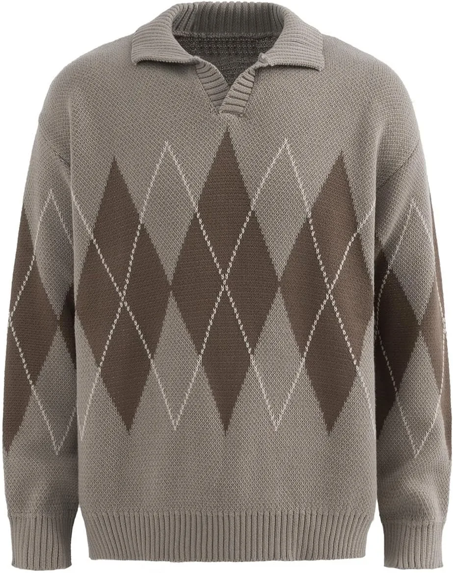 

Мужской свитер-поло Bakyarder с воротником и ромбовидным узором