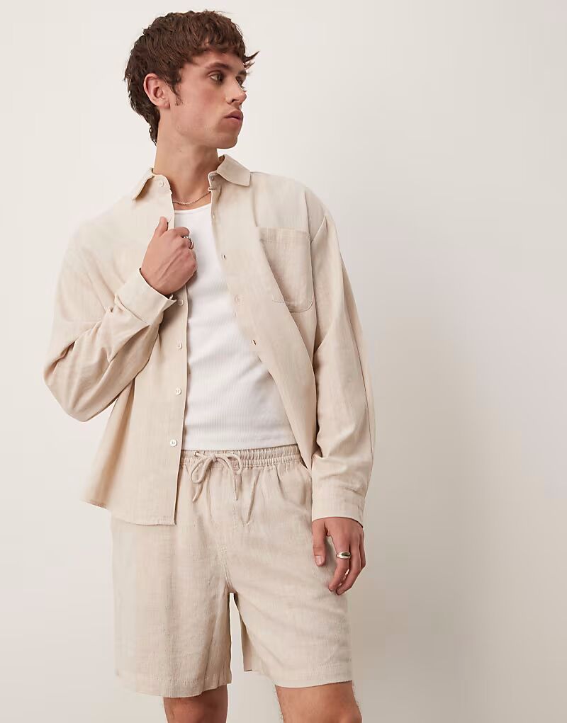 

ASOS DESIGN мешковатый крой, шорты из льна с богатым рисунком, в каменном цвете
