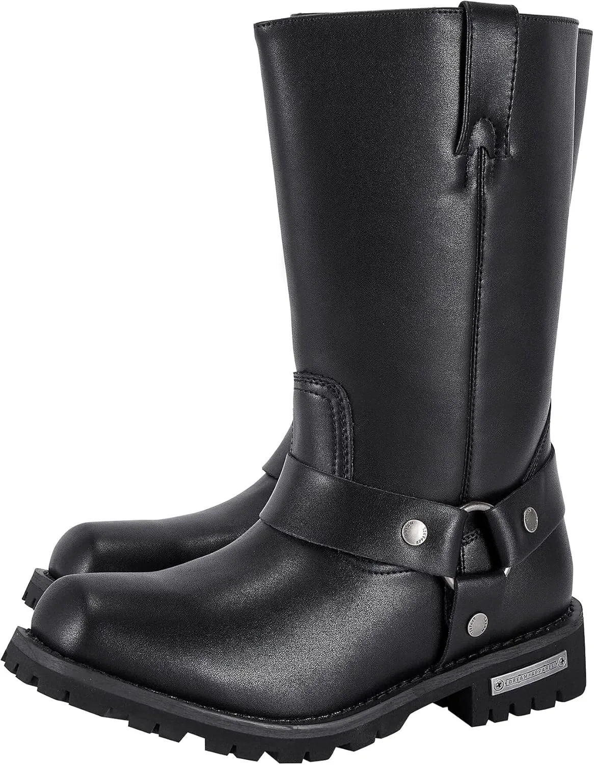 

Мужские мотоциклетные ботинки Dream Apparel с 12" ремешком, квадратным носком и высоким голенищем, с молнией по всей длине сбоку, черные, из ПУ кожи, до середины икры, черный