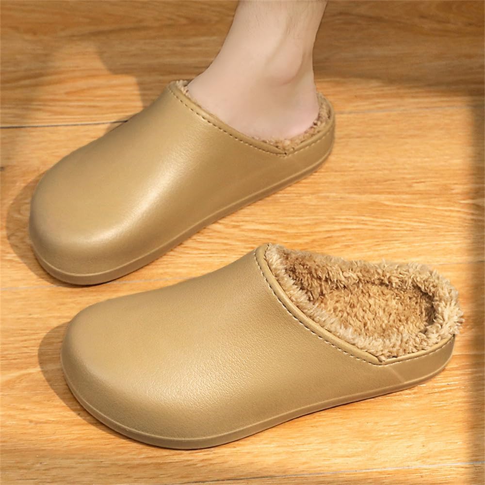 Тапочки Abborora Mens из пены с эффектом памяти с флисовой подкладкой для дома для мужчин, закрытые, водонепроницаемые, противоскользящие, зимние теплые тапочки, хаки — фото 4