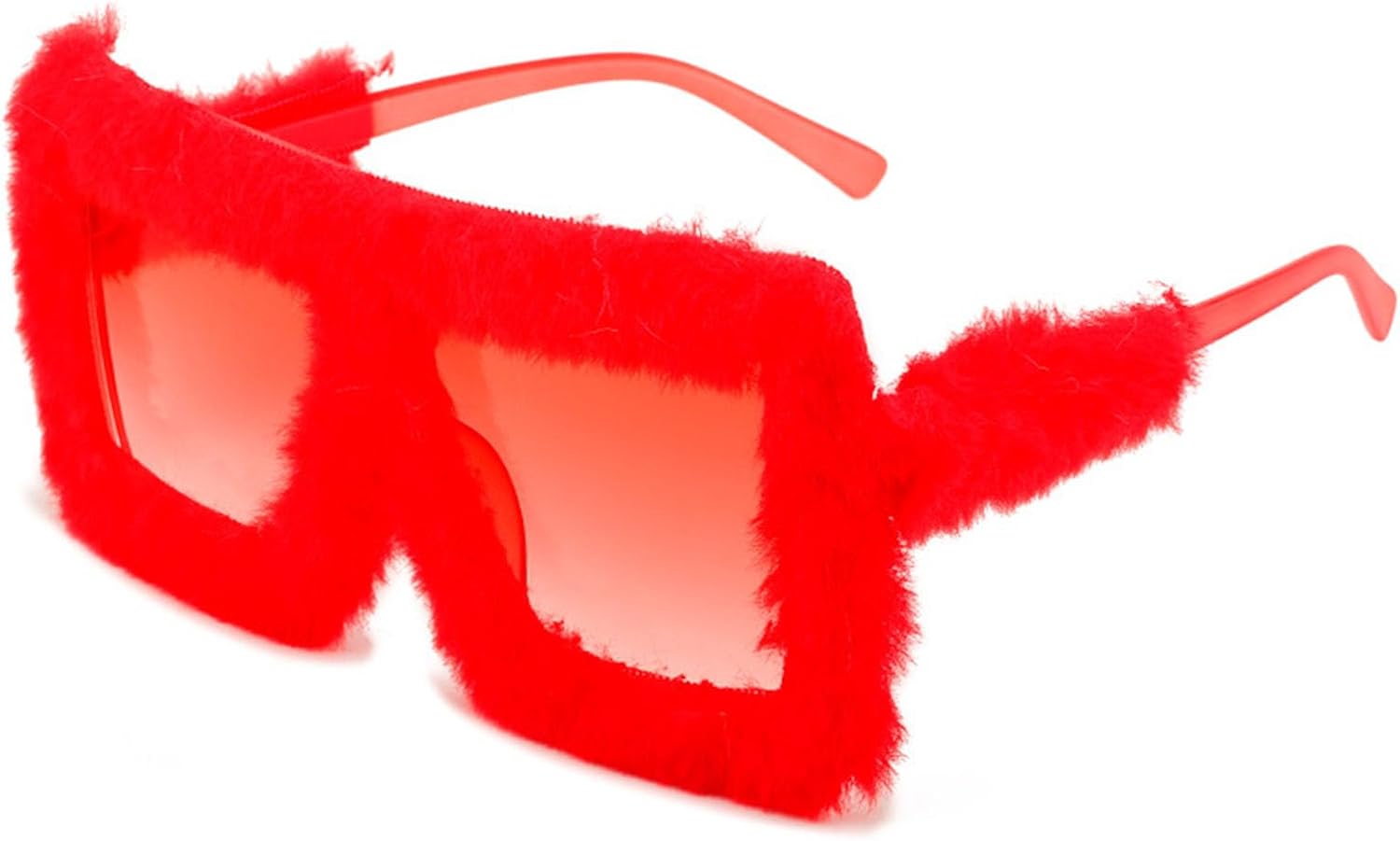 

Меховые солнцезащитные очки в стиле Y2K для женщин и мужчин, пушистые плюшевые солнцезащитные очки, модные очки для вечеринок, панк-стиль, мягкие бархатные солнцезащитные очки YISHATIER, Red / Red