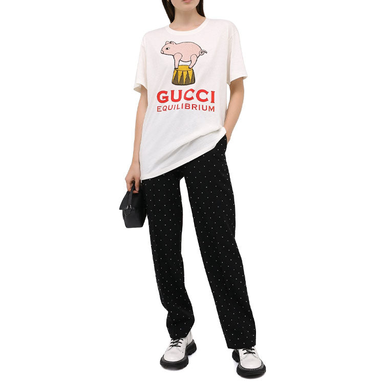 Футболка Gucci Equilibrium, принт с поросенком, кремовый — фото 2