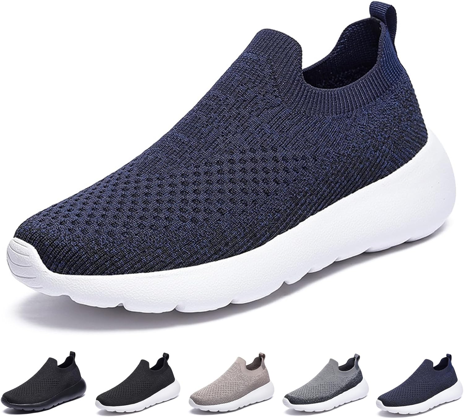 

Мужские вязаные кроссовки без шнурков для прогулок и спорта, повседневные, удобные, с круглым носком, мягкой подошвой, для тренировок, легкие, дышащие, с амортизирующей сеткой для бега Glbdu, синий