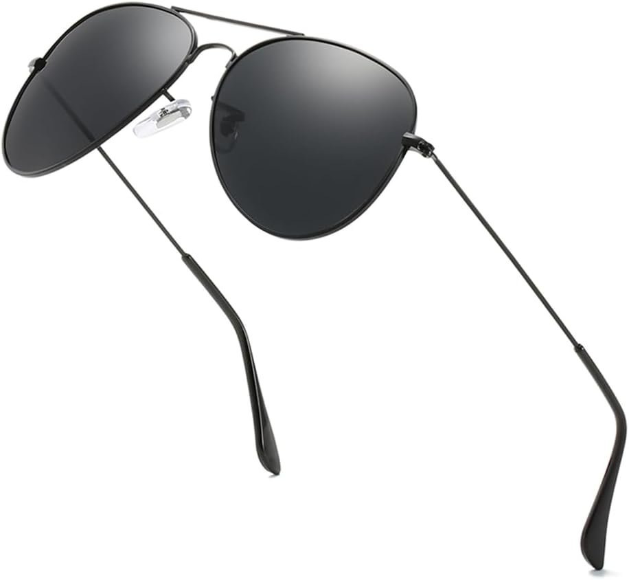 

Ретро-авиаторские солнцезащитные очки для женщин и мужчин, поляризованные, с темными линзами, модные, в стиле 70-х, винтажные, в металлической оправе Azoxus, Black Frame/ Black Gray Lens