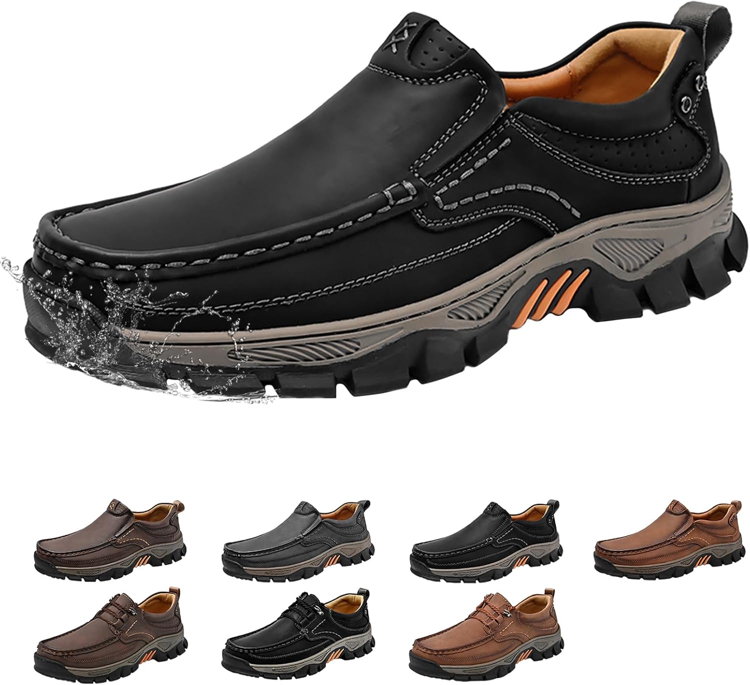 

Мужские слипоны лоферы из кожи, водонепроницаемые, с очень широкой колодкой, легкие, повседневные, для ходьбы, дышащие, с нескользящей подошвой, удобные кроссовки Generic, черный