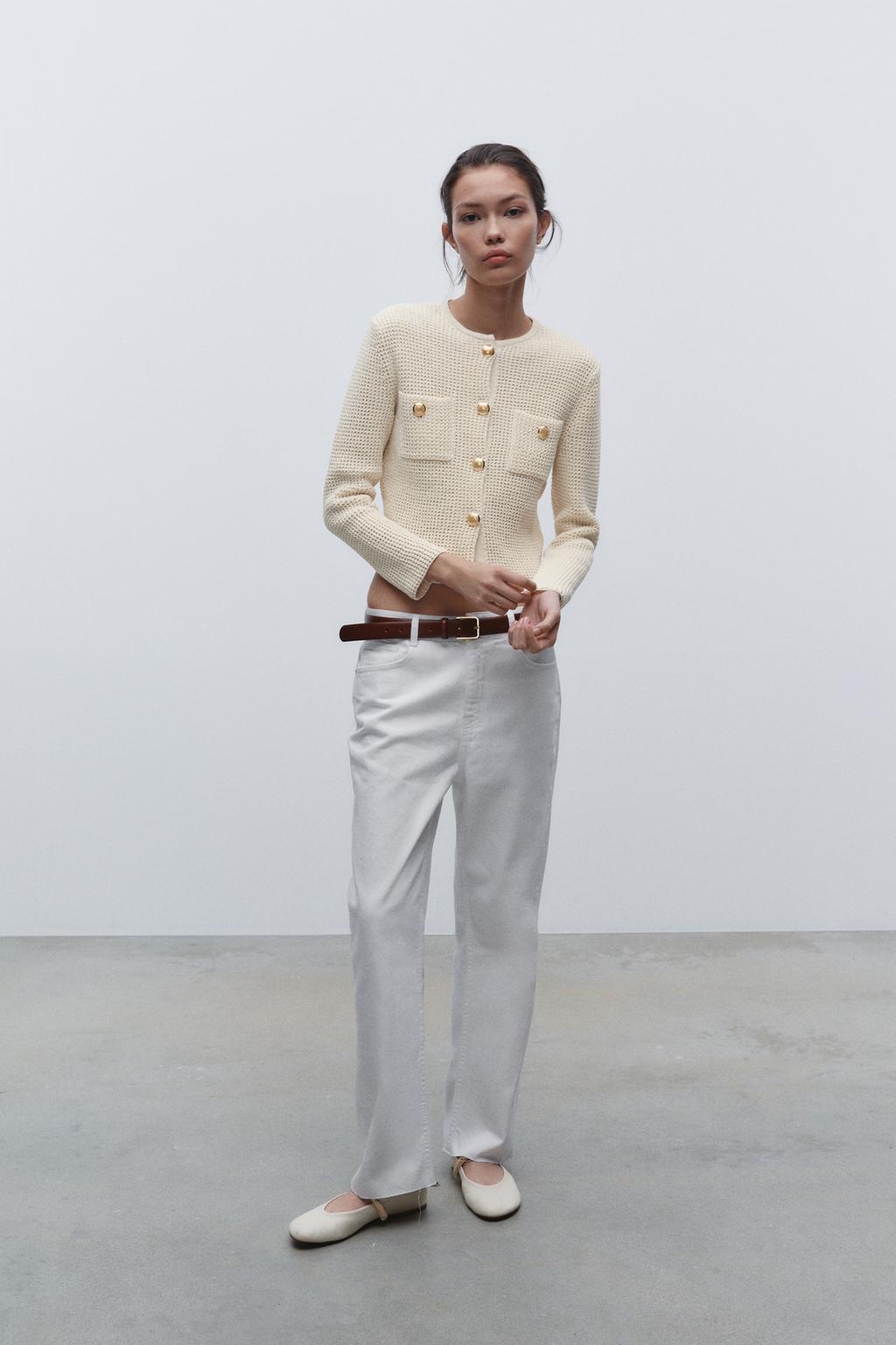 

Вязаный кардиган с золотистыми пуговицами ZARA, экрю