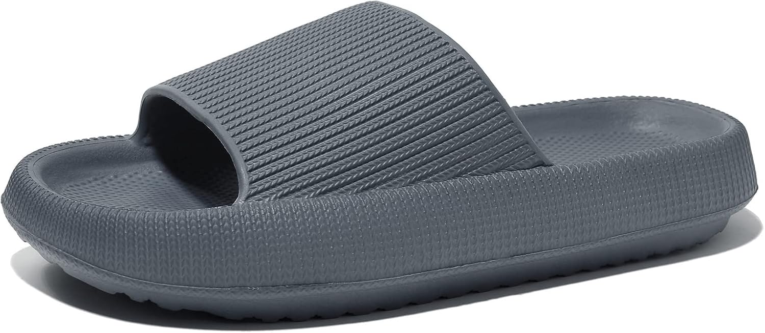 

Домашние шлепанцы NewDenBer Cloud для женщин и мужчин с мягкой амортизирующей подошвой, толстой подошвой, для душа, ванной комнаты, дома, улицы, темно-серый