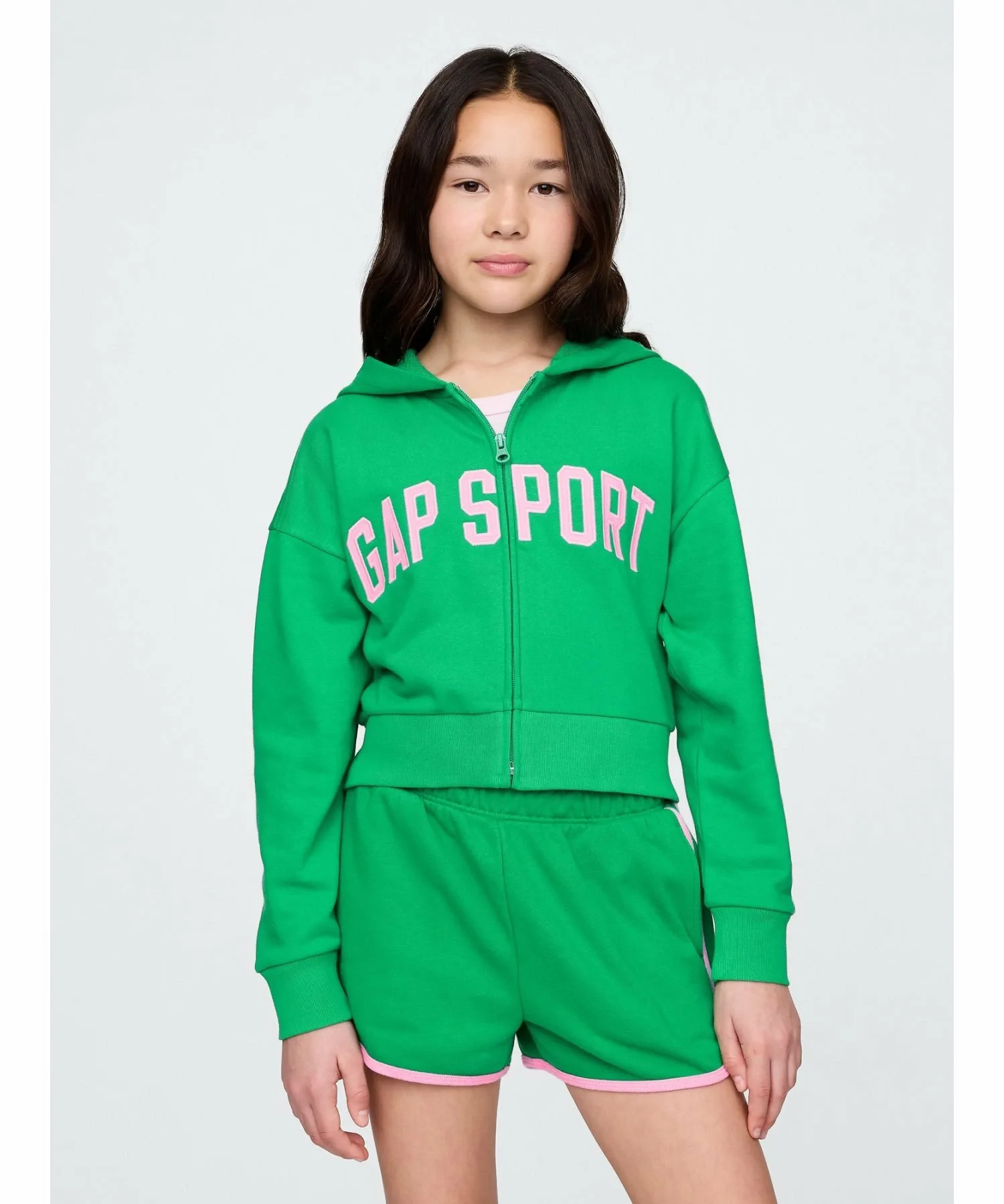 (K) Винтажная мягкая укороченная толстовка на молнии с логотипом GAP (детская), GALLANT_GREEN
