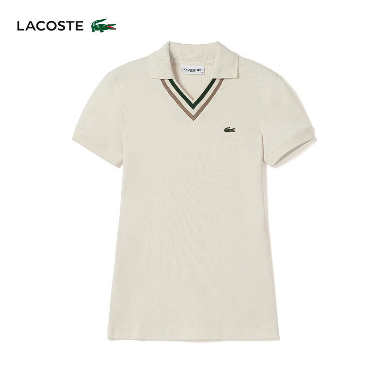 

Футболка-поло женская Lacoste с цветными блоками и v-образным вырезом, кремово-белый