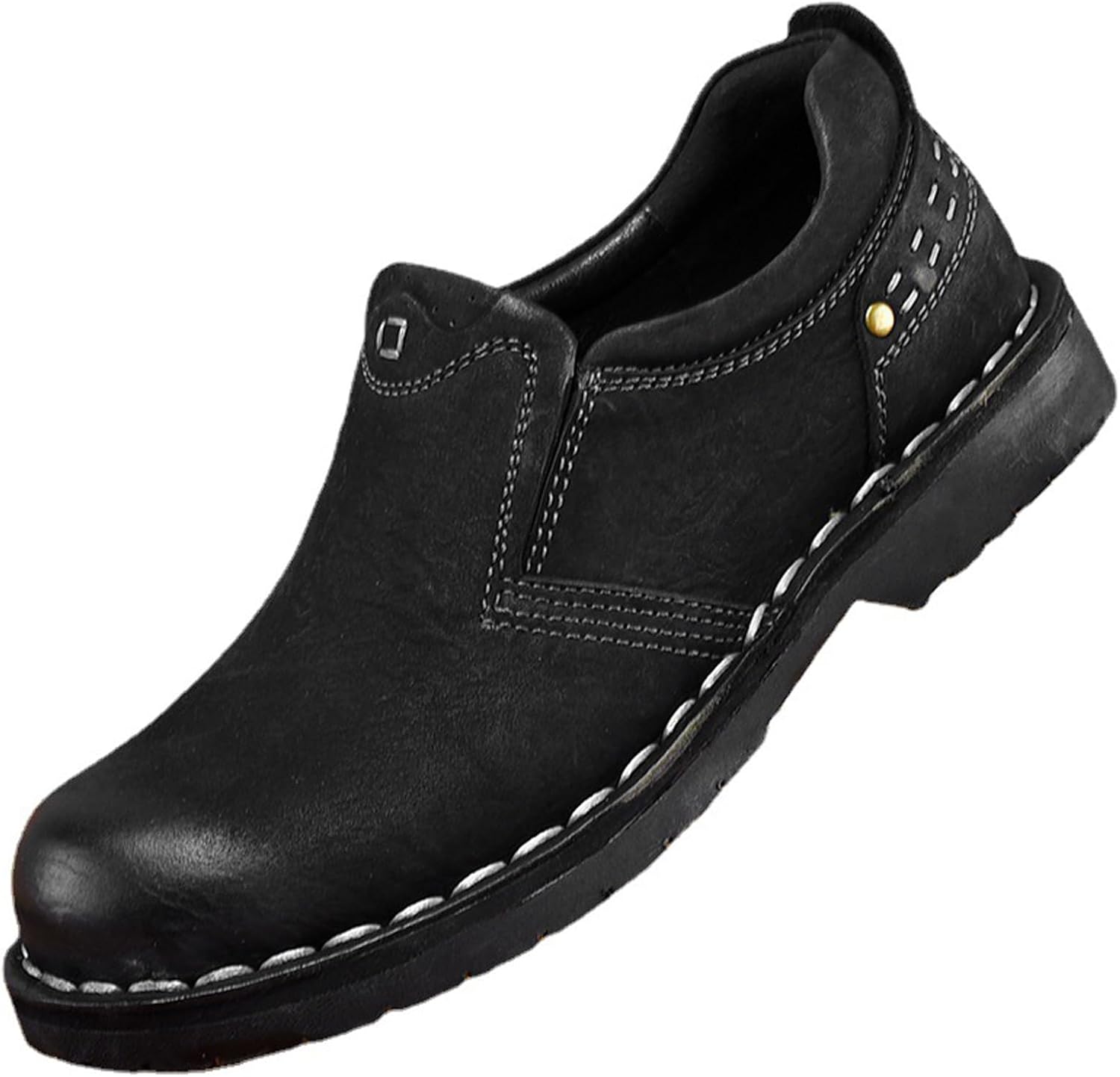 

Мужские повседневные оксфорды из натуральной кожи на шнуровке, модные лоферы с круглым носком без шнуровки для работы и бизнеса, удобная нескользящая формальная обувь Amazideal, черный