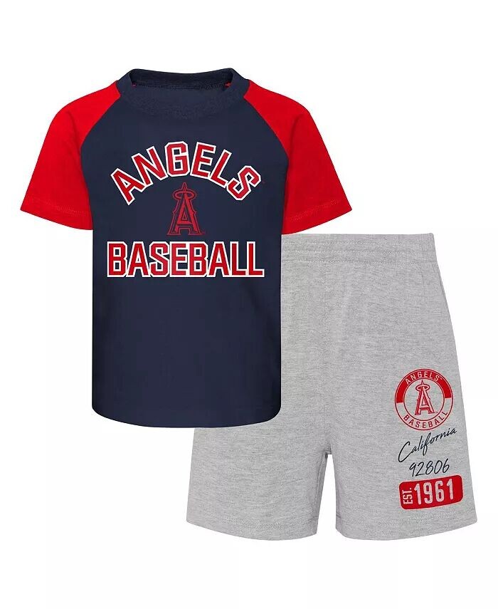 

Комплект из футболки и шорт Los Angeles Angels Ground Out Baller реглан для мальчиков и девочек темно-синего и серого цвета Outerstuff
