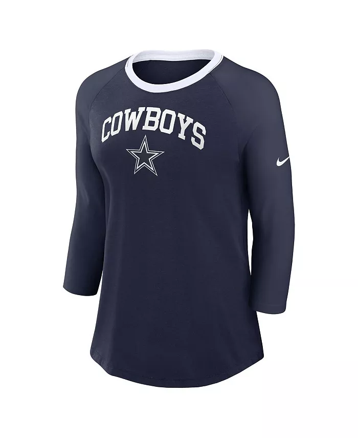 Женская темно-синяя футболка Dallas Cowboys с рукавом реглан 3/4 Nike — фото 2